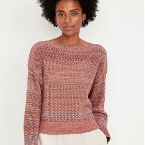 Old Navy Boat Neck Open-Knit Sweater-Orange Multi-Women Size XXL - Picture 1 of 8